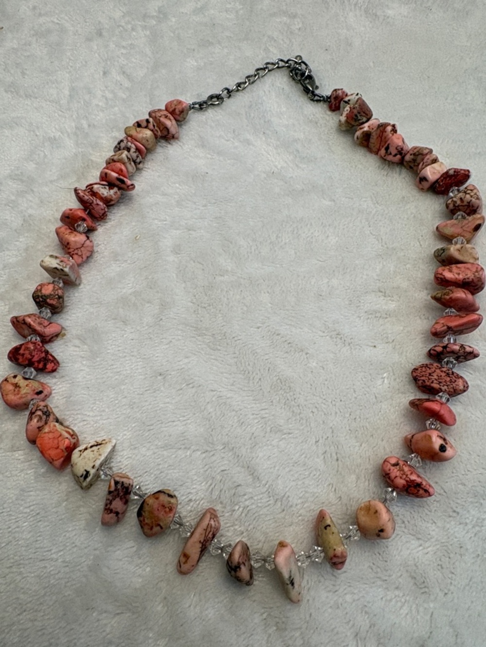 Rhodochrosite Pink Chip Necklace with Silver Chain